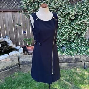 Calvin Klein Black Asymmetrical Zippered Gold Hardware Women's Size 10